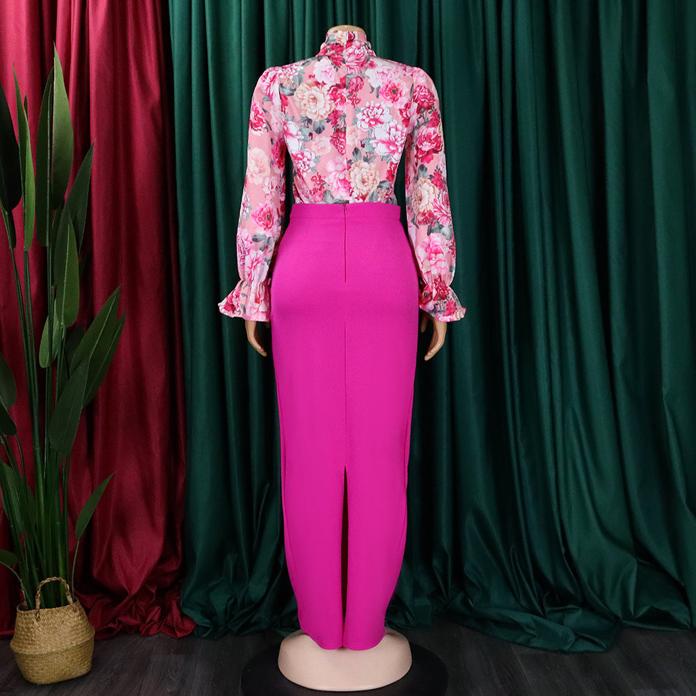 Vibrant Maxi Skirt with Floral Blouse Set