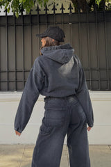 Cropped Black Denim Hoodie