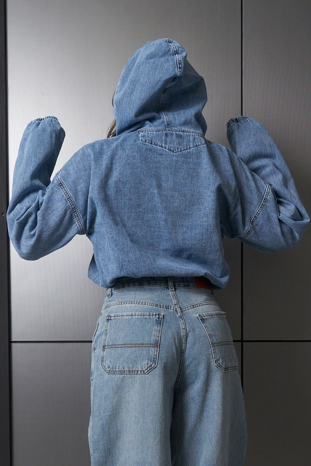Cropped Black Denim Hoodie