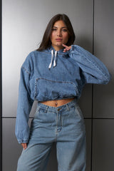 Cropped Black Denim Hoodie