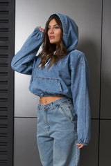 Cropped Black Denim Hoodie