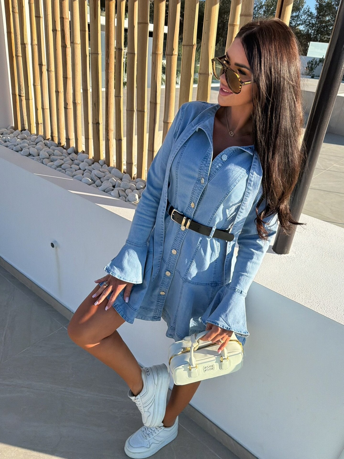 Elegant Denim Dress with Belt
