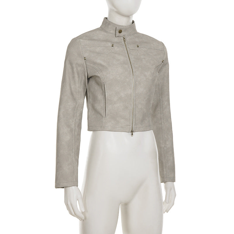 Stylish Faux Leather Moto Jacket