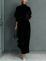 Turtleneck Top & Wide-Leg Pants Set