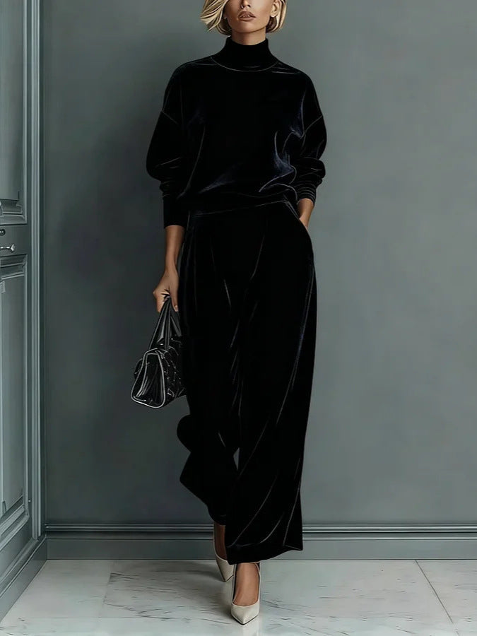 Turtleneck Top & Wide-Leg Pants Set