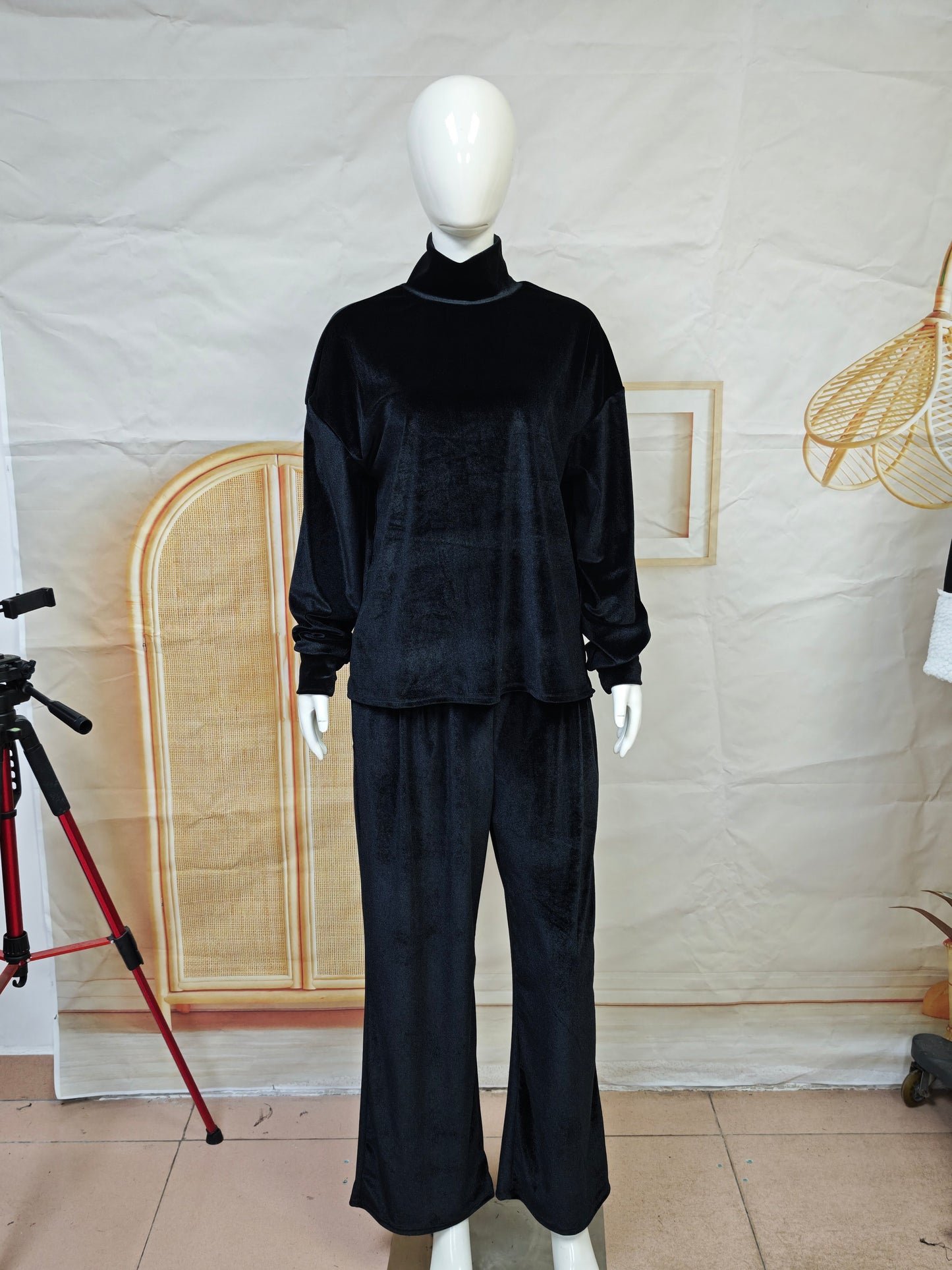 Turtleneck Top & Wide-Leg Pants Set