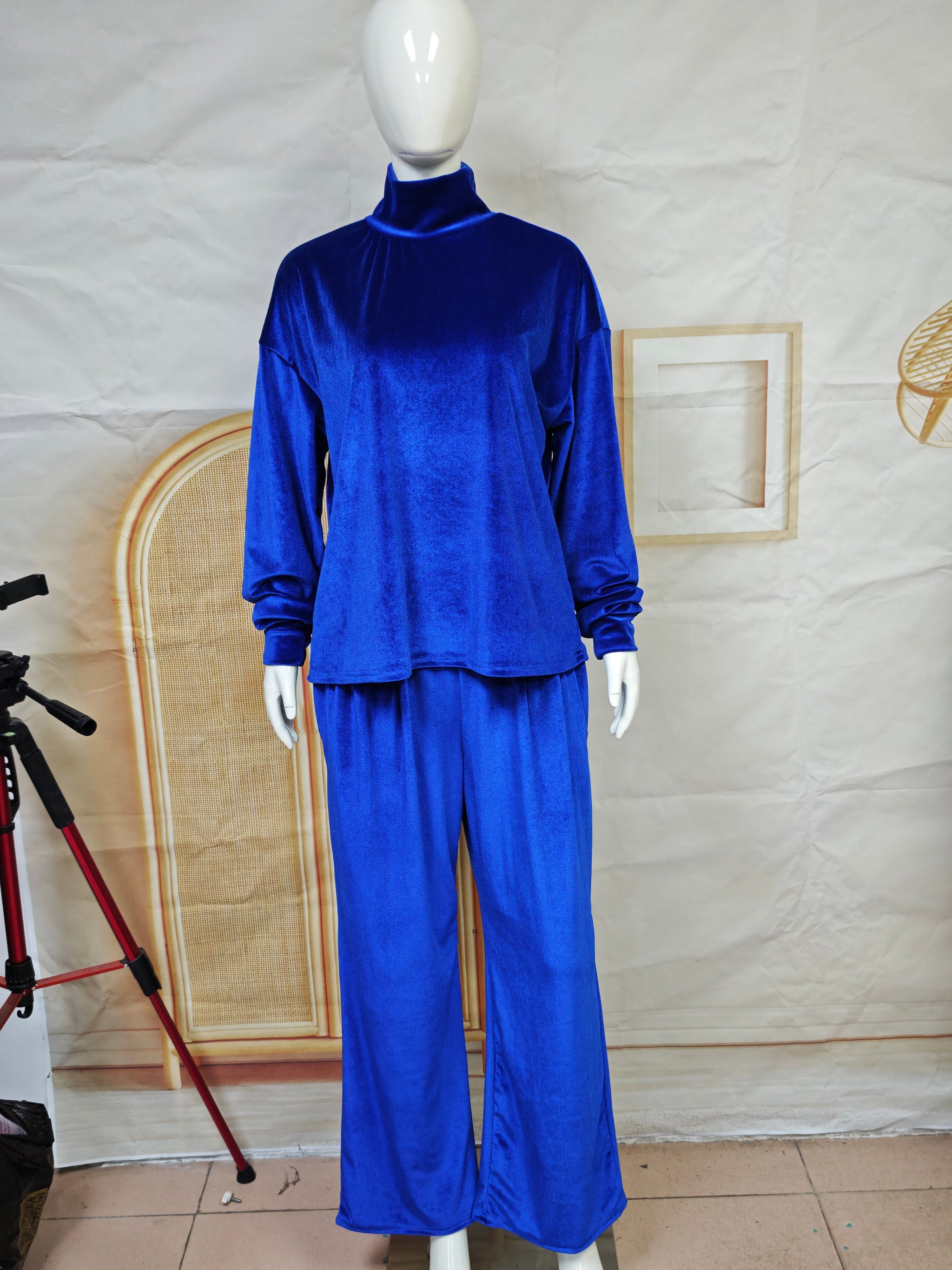 Turtleneck Top & Wide-Leg Pants Set