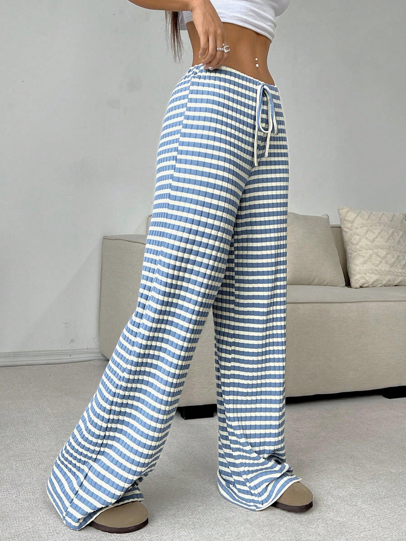 Striped Wide-Leg Lounge Pants