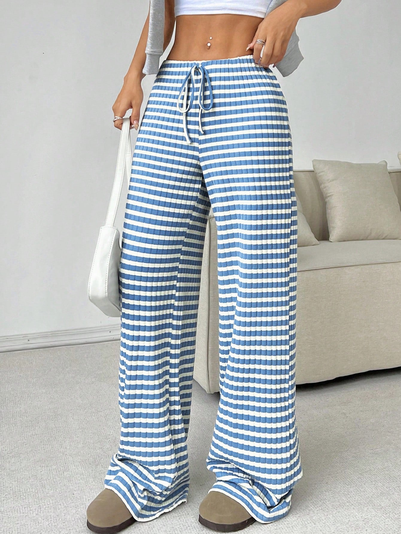 Striped Wide-Leg Lounge Pants