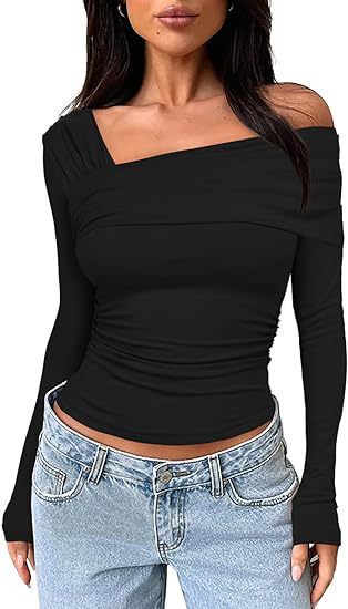 Off-Shoulder Ruched Long Sleeve Top