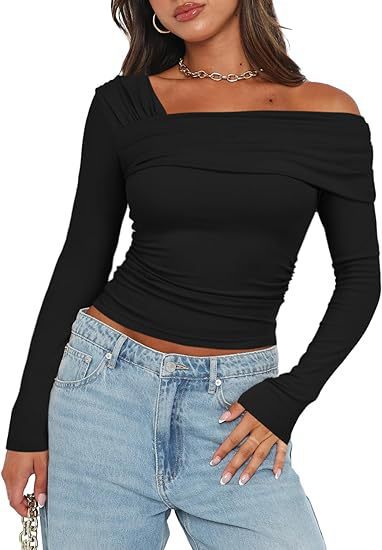 Off-Shoulder Ruched Long Sleeve Top
