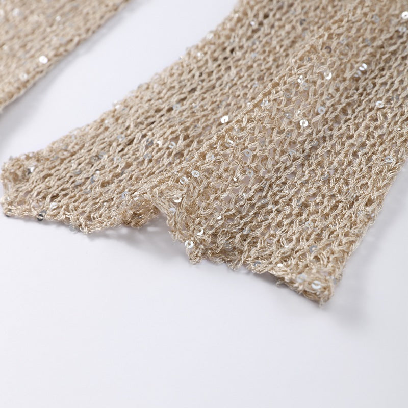 ElegantBeige Metallic Knit Top