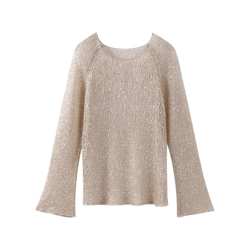 ElegantBeige Metallic Knit Top