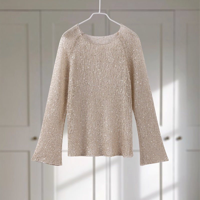 ElegantBeige Metallic Knit Top