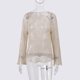 ElegantBeige Metallic Knit Top