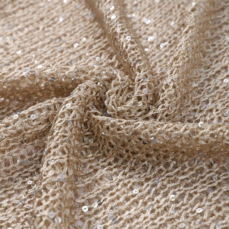 ElegantBeige Metallic Knit Top