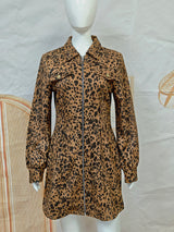 Stylish Leopard Print Zip-Up Dress