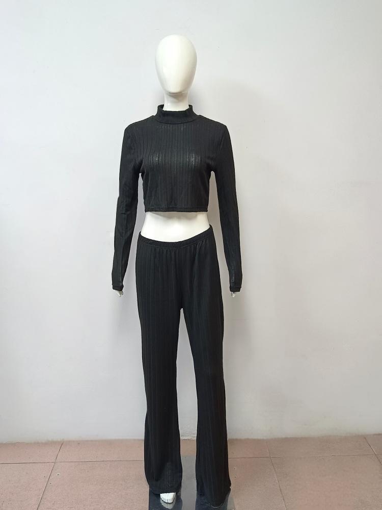 Ribbed Knit Set with Flared Pants