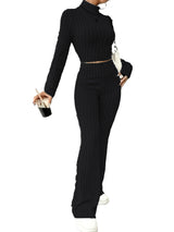 Ribbed Knit Set with Flared Pants