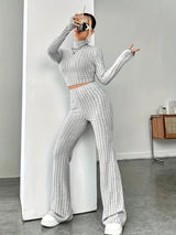 Ribbed Knit Set with Flared Pants