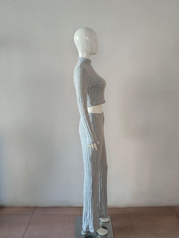 Ribbed Knit Set with Flared Pants