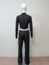 Ribbed Knit Set with Flared Pants