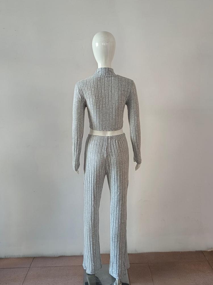 Ribbed Knit Set with Flared Pants
