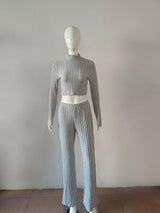 Ribbed Knit Set with Flared Pants