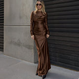 Brown Maxi Dress with Long Sleeves