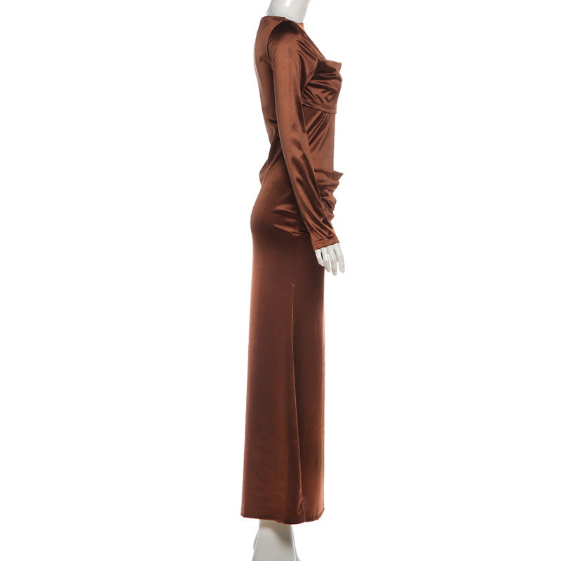 Brown Maxi Dress with Long Sleeves