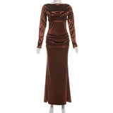 Brown Maxi Dress with Long Sleeves