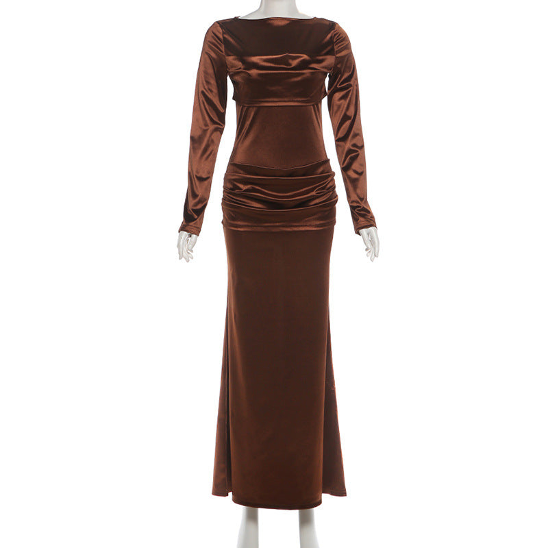 Brown Maxi Dress with Long Sleeves