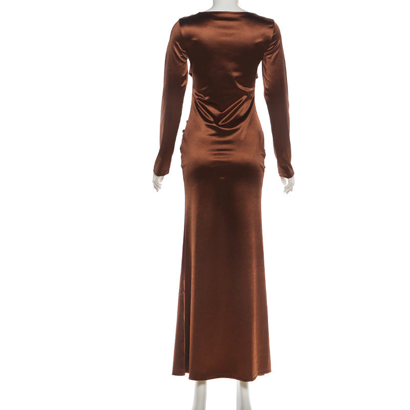 Brown Maxi Dress with Long Sleeves