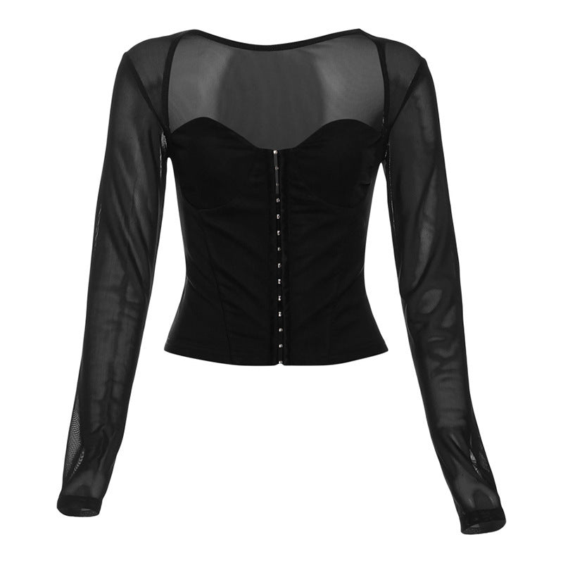 Elegant Mesh Sleeve Corset Top