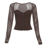 Elegant Mesh Sleeve Corset Top