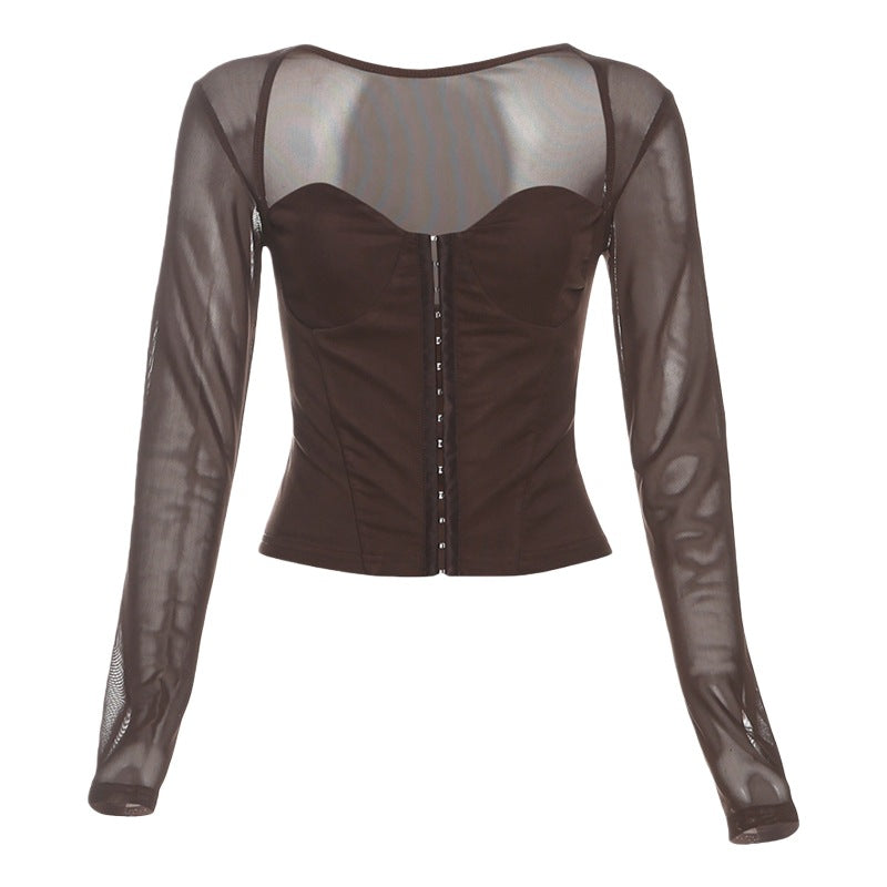 Elegant Mesh Sleeve Corset Top