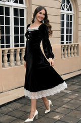 Elegant Black Evening Dress with Lace Trim