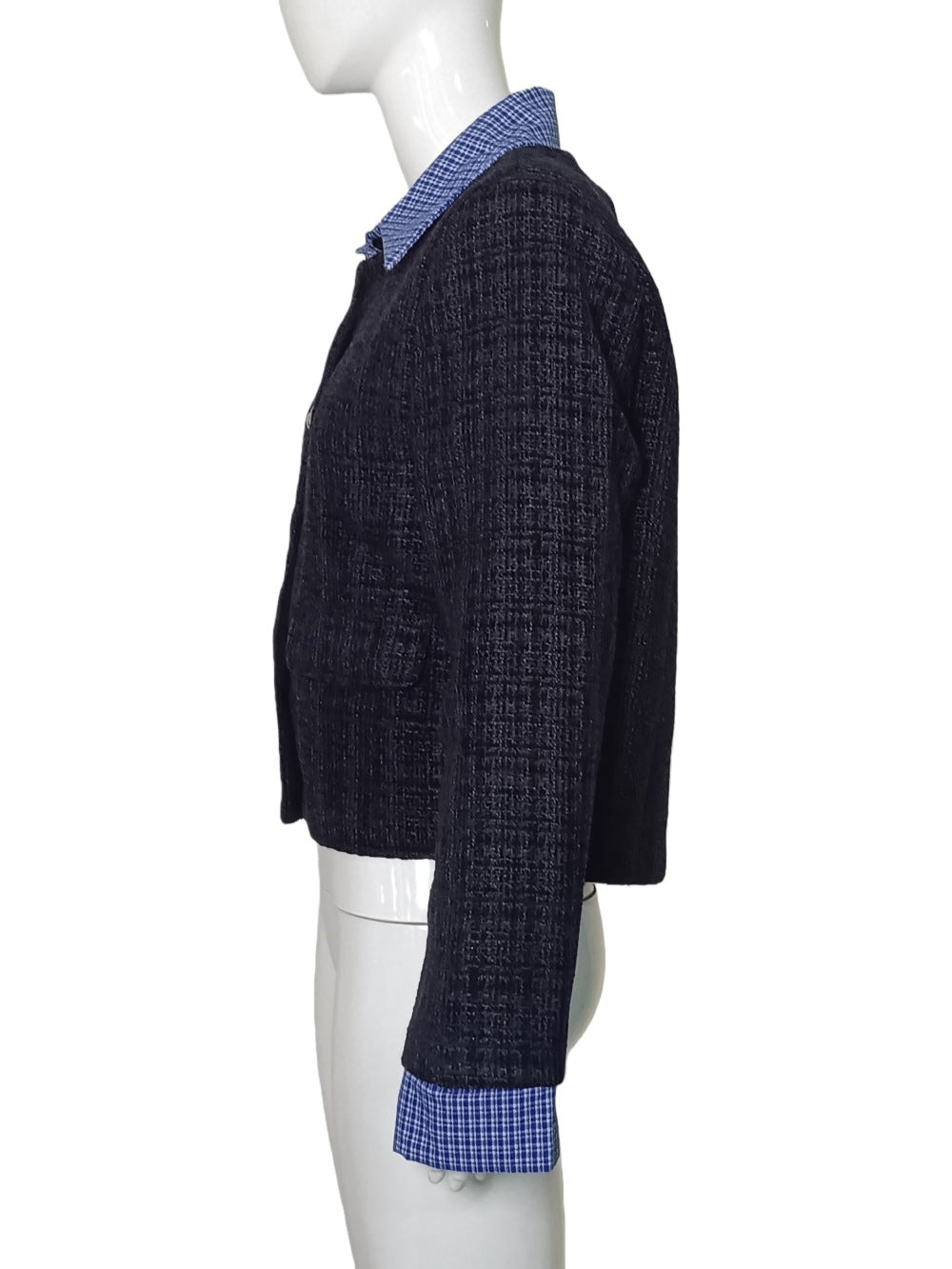 Tweed Cropped Jacket with Gingham Accents