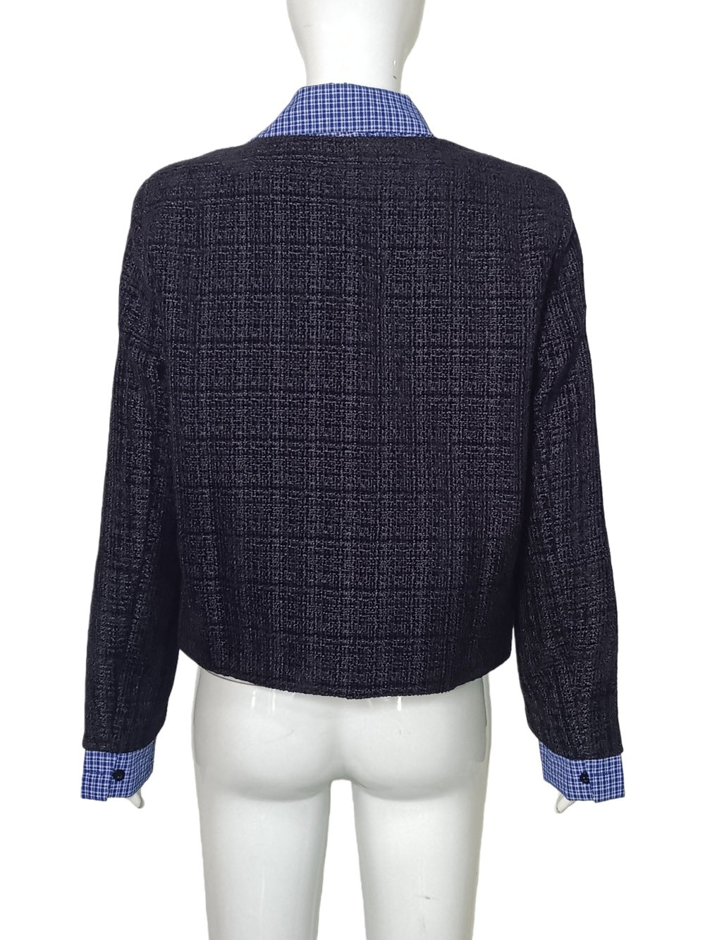 Tweed Cropped Jacket with Gingham Accents