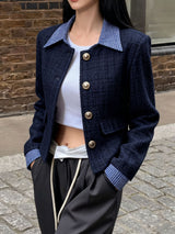 Tweed Cropped Jacket with Gingham Accents