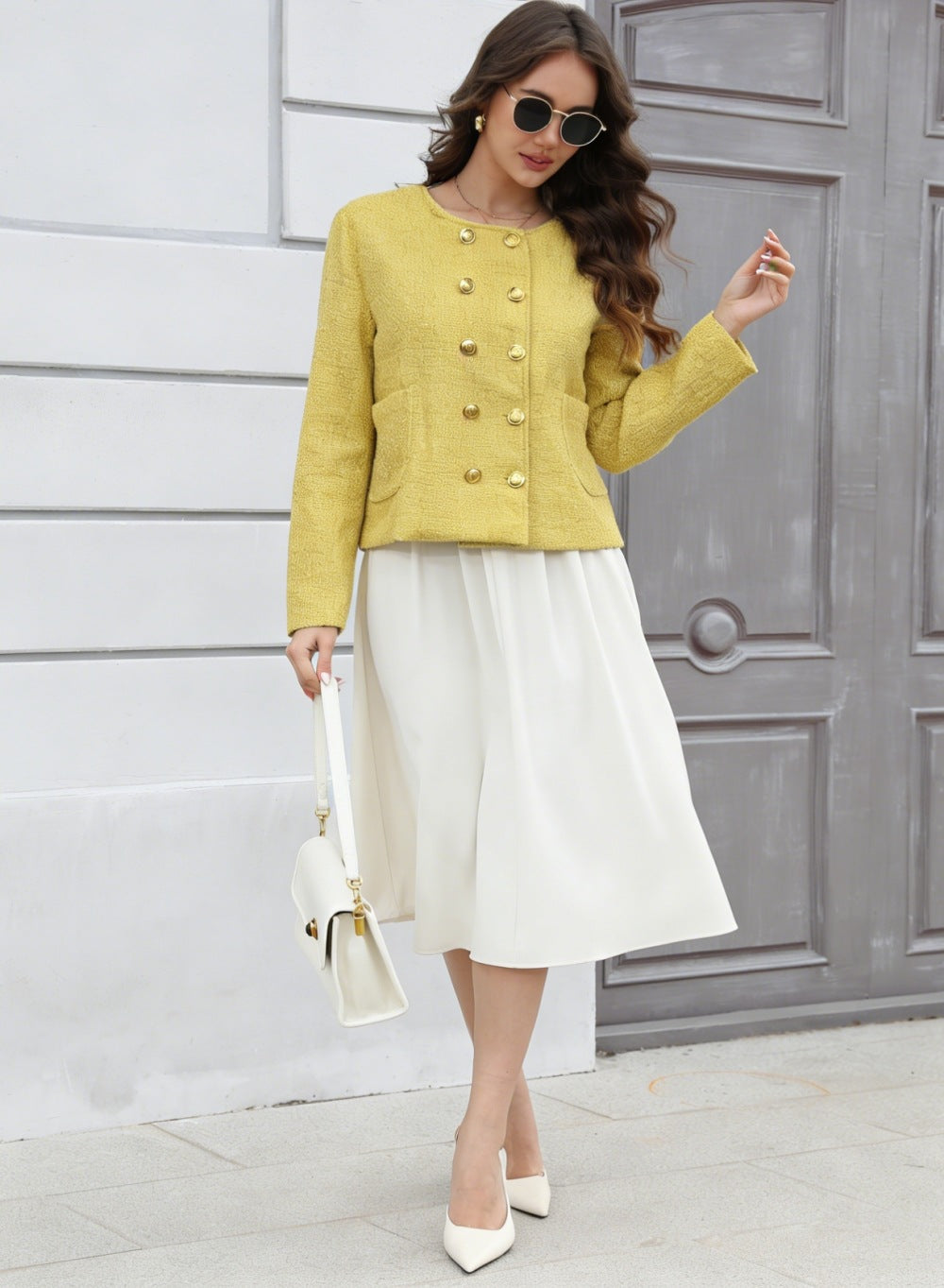 Textured Jacket with Gold Buttons
