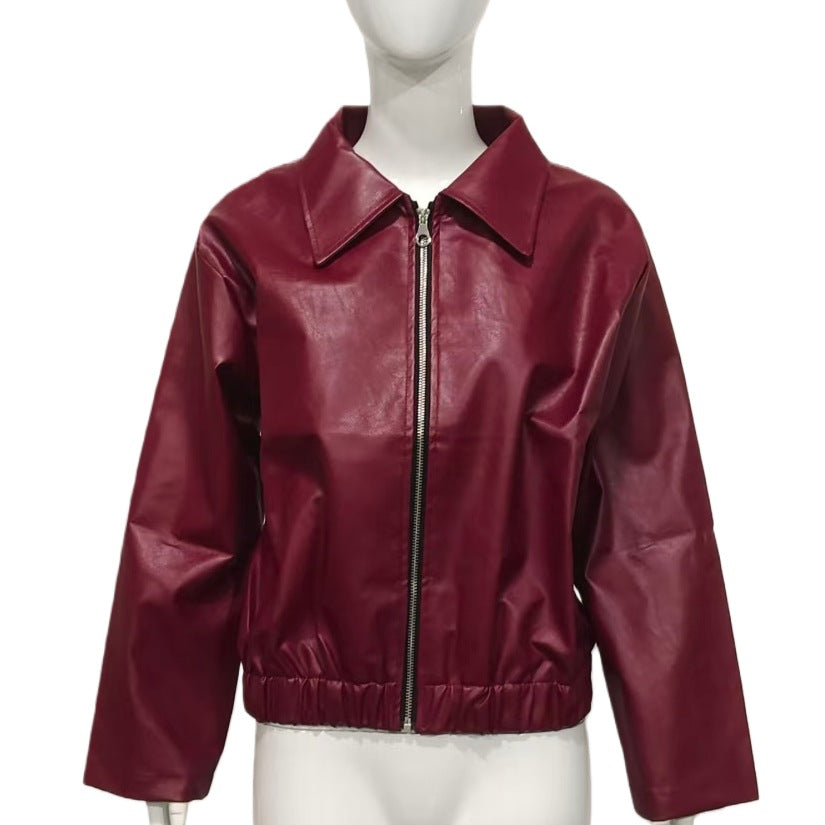 Faux Leather Zipper Jacket