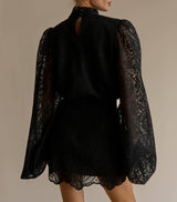 Elegant Lace Dress with Puff Sleeves