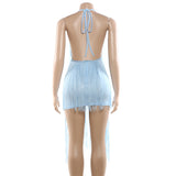 Blue Fringe Halter Dress