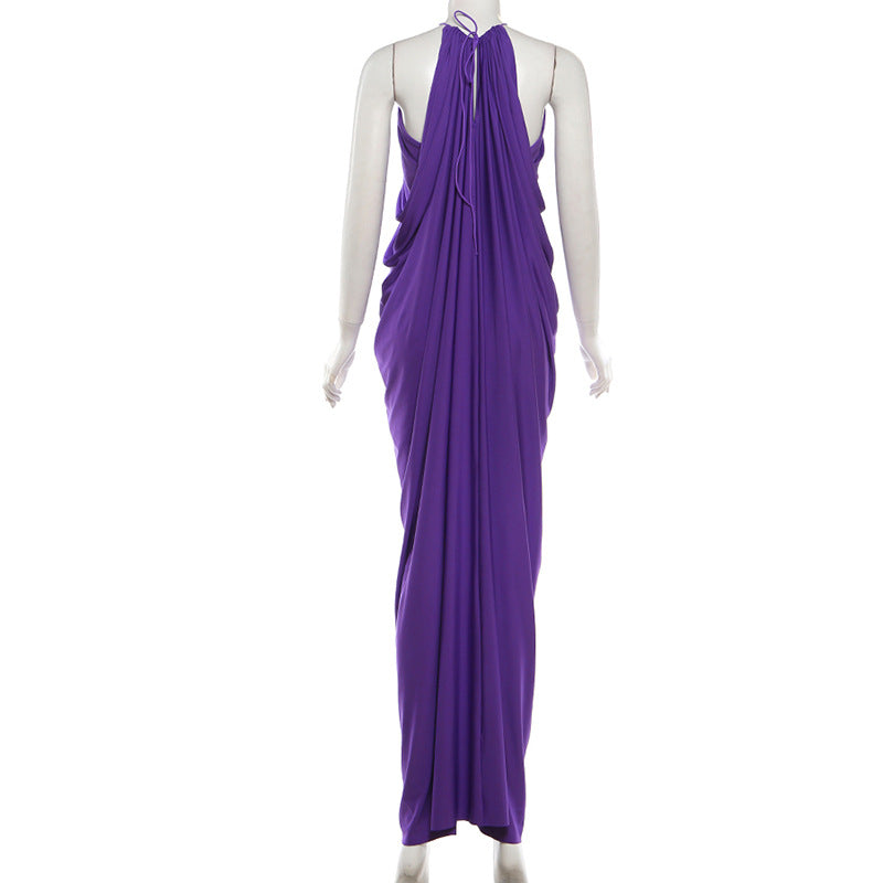 Elegant Purple Halter Maxi Dress