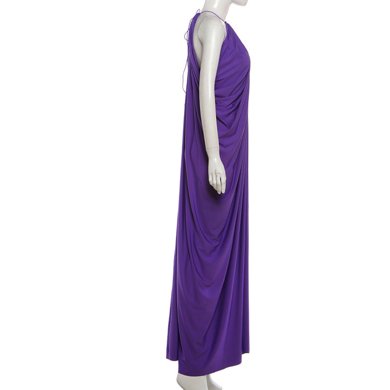 Elegant Purple Halter Maxi Dress