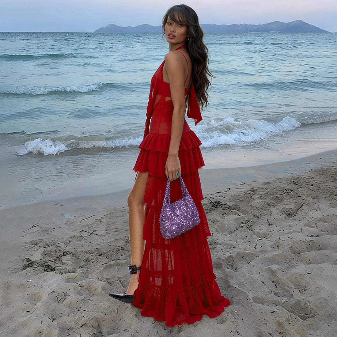 Cut-Out Maxi Dress with Layered Details