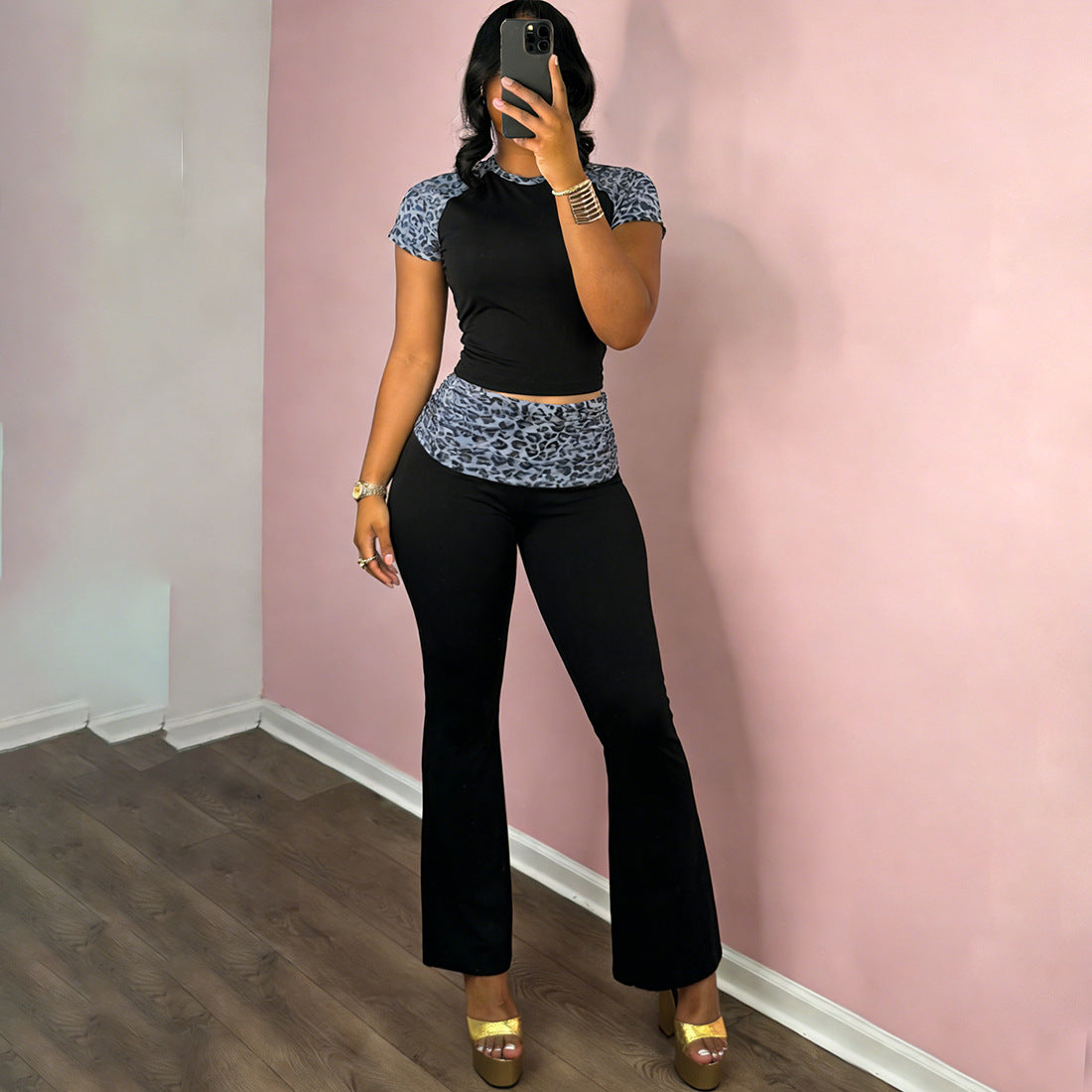Cropped Top & Flared White Pants Set