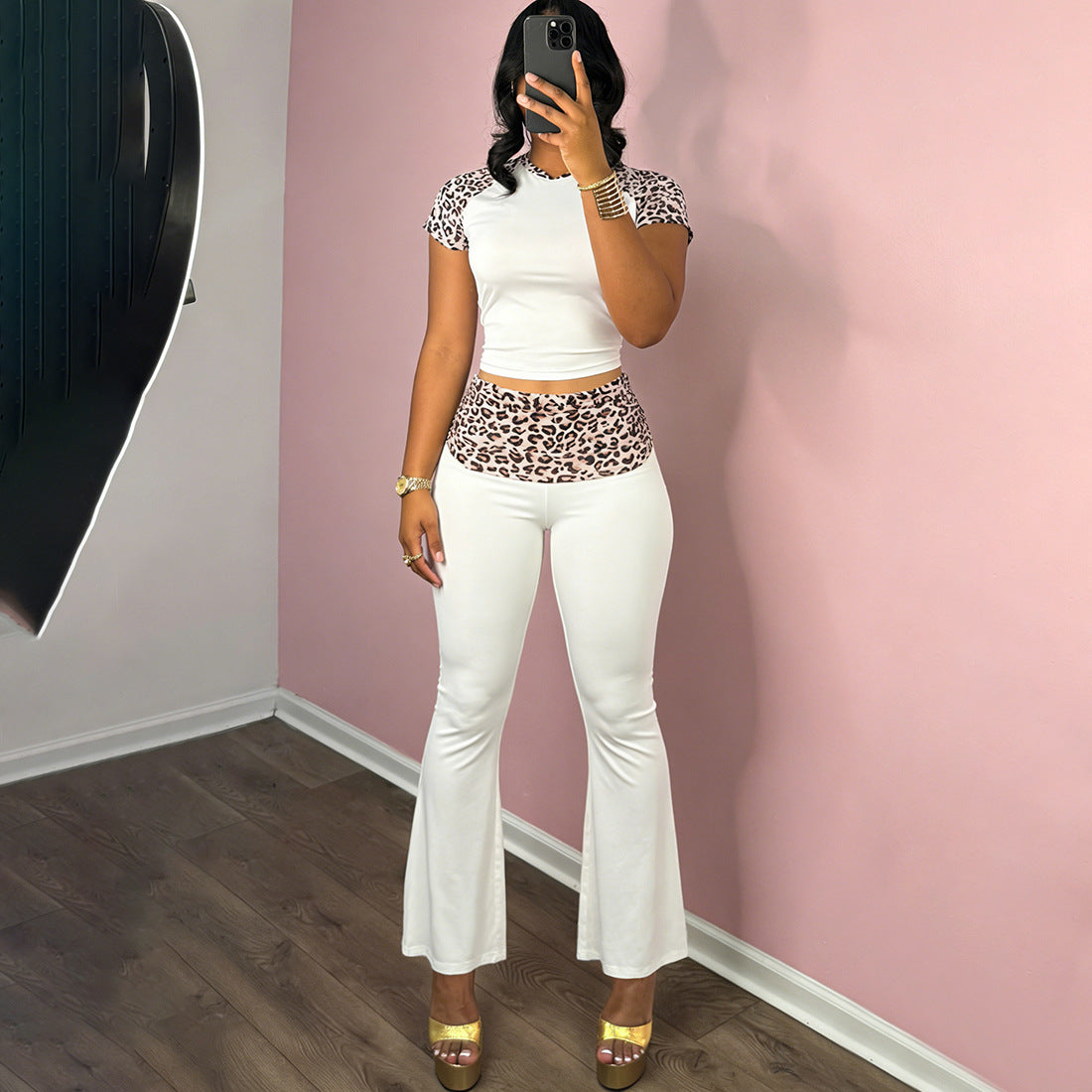 Cropped Top & Flared White Pants Set