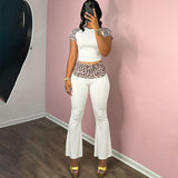Cropped Top & Flared White Pants Set